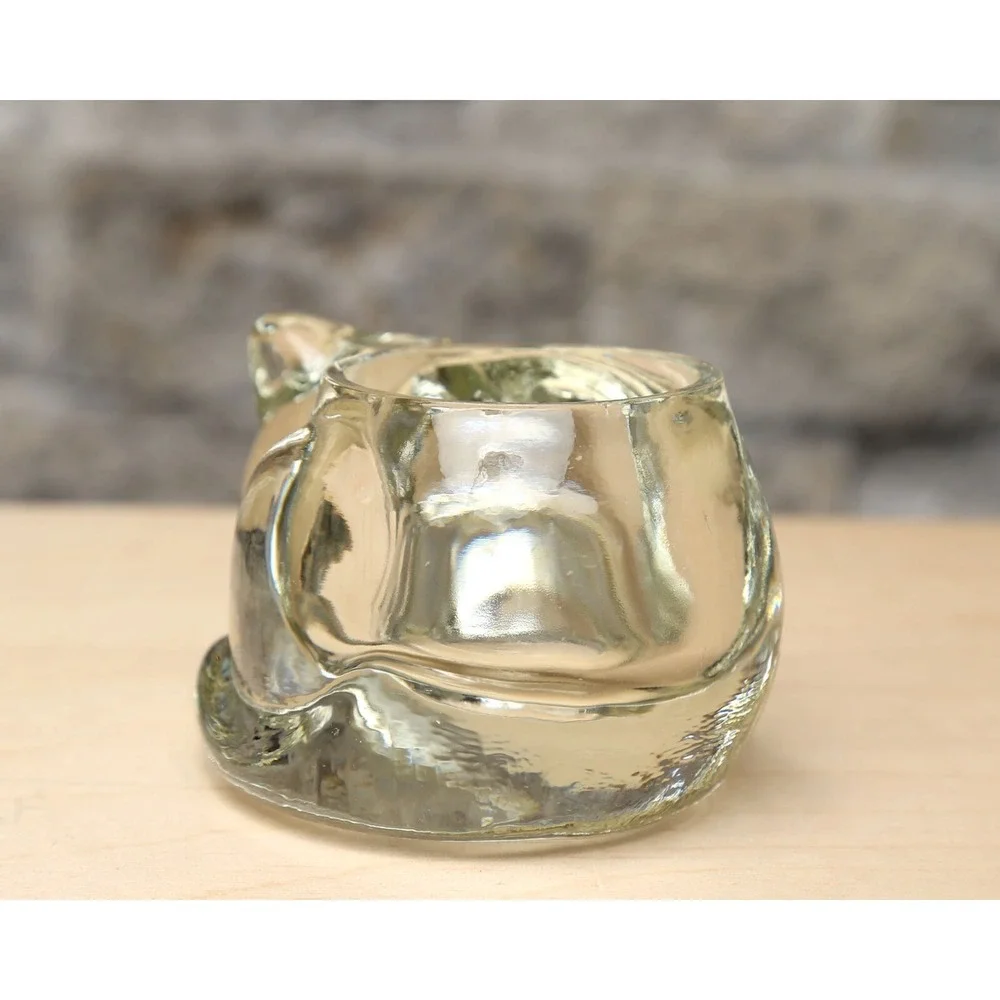 Indiana Glass Sleeping Cat Kitten Glass Votive Candle Holder Vintage